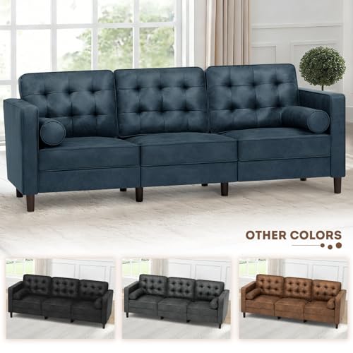 84" Suede Leather Sofa with 2 Soft Pillows, Blue - color: Blue, size: 84" Sofa