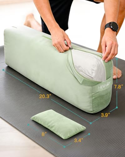 3 in 1 Yoga Bolster Pillow Set, Premium Rectangular Velvet Cushion - color: Sage Green