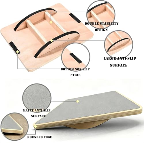 Balance Board Wooden Wobble Board for Adults Anti-Slip Board for Physical Therapy & Core Strength, Ideal Balance Board for Standing Desk with Ankle Support - color: Grey