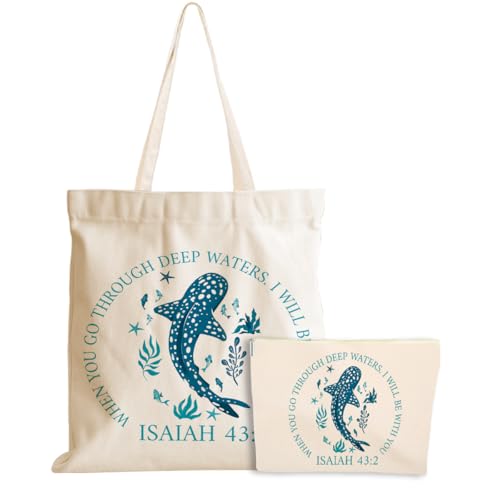 Whale Shark Makeup Bag Canvas Tote Bag Gifts for Women Friend Birthday Beach Shopping Appreciation Christmas - color: Isaiah 383