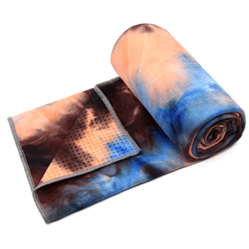 Eunzel Yoga Towel,Hot Yoga Mat Towel with Grip Dots Sweat Absorbent Non-Slip for Hot Yoga, Pilates and Workout 24" x72", Blue & Brown - color: Blue & Brown, size: 72" x 24"