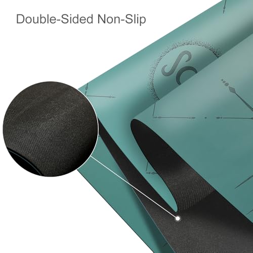 Natural Rubber Yoga Mat - Non Slip Non Toxic - 5mm Thick Yoga Mat for Hot Yoga/Pilates - Extra Large 26.8’’ with Alignment Guide - Sweat Proof - with Carrying Bag - color: Forest Green