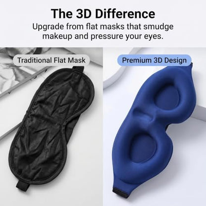 Eye Masks for Sleep 3D Contoured Sleeping Mask Deep Blue Soft Memory Foam Eye Cover with Adjustable Strap for Travel Yoga Naps Night Shift Rest - color: Blue