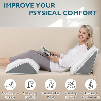 Shinnwa Knee Wedge Pillow, Convertible Knee Pillow for Legs Post Surgery, Knee Support, Leg Elevation, Dual-Layer Memory Foam Triangle Pillow for Back Sleeping, 21.5x16.5x6.3in - size: 21.5" x 16.5"x 6.3"