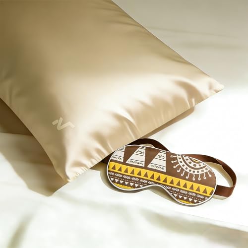 100% Mulberry Silk Sleep Mask with Eye Steam Pocket and Velvet Elastic Band, Luxury 22mm Silk Eye Mask for Nap Sleeping Relaxation and Travel, Gift Package, African Totem - color: Brown