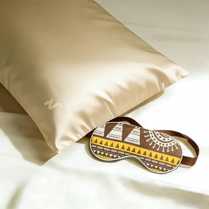 100% Mulberry Silk Sleep Mask with Eye Steam Pocket and Velvet Elastic Band, Luxury 22mm Silk Eye Mask for Nap Sleeping Relaxation and Travel, Gift Package, African Totem - color: Brown