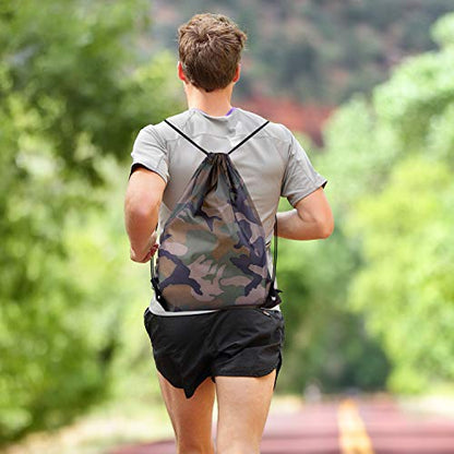 KUUQA 12 Pack Camouflage Drawstring Backpack Bulk String Backpack - color: Camouflage