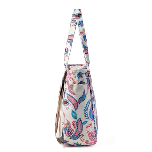 Floral Paisley Pattern Yoga Bag, Canvas Tote with Blue and Pink Design, Spacious Carrier for Yoga Mat and Accessories - color: White