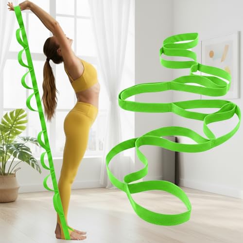 Stretching Strap, Yoga Stretch Strap for Home Workout Exercise Pilates and Gymnastics, Non Elastic Stretch Band with 10 Loops for Flexibility Training, Aesthetic Packaging for Women and Men - color: Green