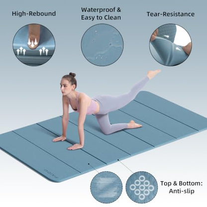 PAIDU Foldable Yoga Mat 10MM Thick 75‘’x40‘“ Quick Fold Easy Storage - color: Blue Gray