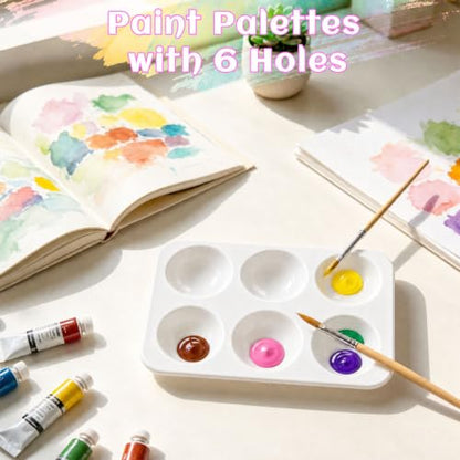 50 Pcs Paint Palettes, Palette Painting One Time Use Plastic, White | 6 Well Rectangular Mini Watercolor Painting Palettes for Students, Kids, Paint Holder, DIY Craft Class, Paintings - color: Rectangle