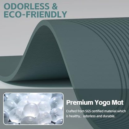 PAIDU Large Yoga Mat, 72"x36"x2/5" POE Non-Slip Exercise Mat | 10MM Thick, POE, non‑slip, ideal for home gym, yoga, pilates, fitness & floor use - color: Deepgreen - Double C