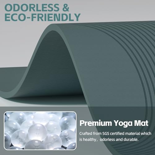 PAIDU Large Yoga Mat, 72"x36"x2/5" POE Non-Slip Exercise Mat | 10MM Thick, POE, non‑slip, ideal for home gym, yoga, pilates, fitness & floor use - color: Deepgreen - Double C