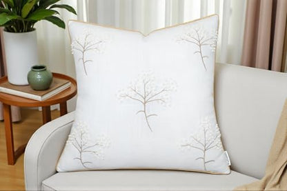 Rudransha Hand Embroidered Bahara Bloom Decorative Square Accent Throw Pillowcase - Decor for Bedroom, Sofa, Chair, Patio, Car, Balcony, Bench, Porch, Living Room, Office - 20x20 Inches, Ivory