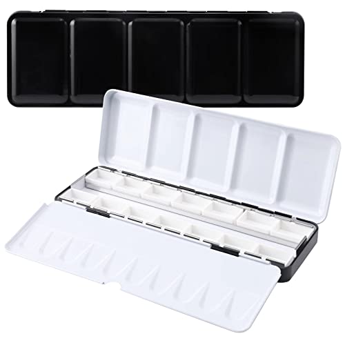 Metal Watercolor Tray Palette with 14 Empty Full Pans for Plein Air, Acrylic and Oil Painting - color: Black, size: 14 Empty Full Pans
