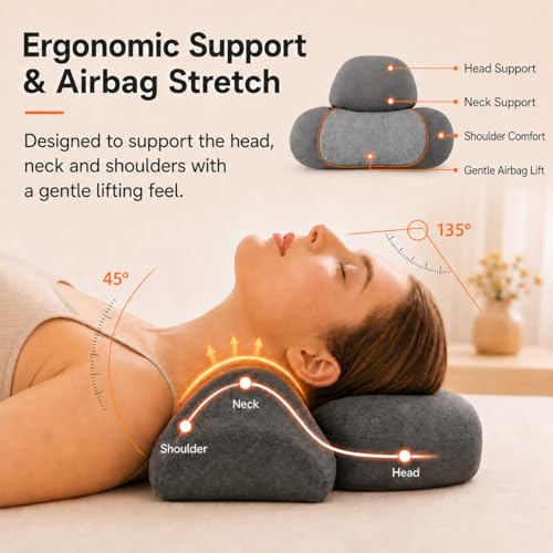 3 in 1 Heated Neck Massage Pillows with Heat for Pain Relief Deep Tissue, Rechargeable Cervical Neck Hump Corrector, Wireless Pillow Supports (No Washable Cover)