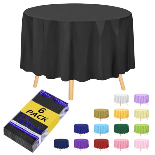 Black 6 Pack Plastic Table Cloth 84", Disposable Round Tablecloth Table Cover, Plastic Table Cloths for Parties - color: Fa1 - Black, size: 6 PACK | Round | 84 Inch