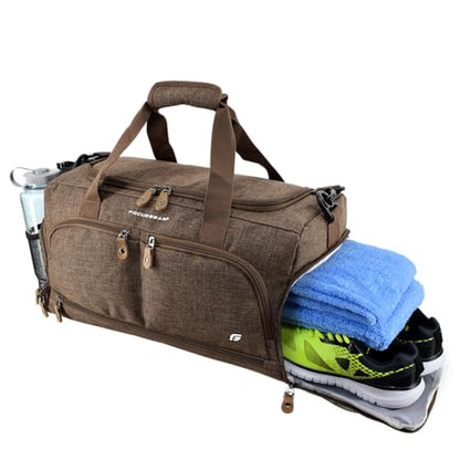 Ultimate Gym Bag 2.0: The Durable Crowdsource Designed Duffel Bag with 10 Optimal Compartments Including Water Resistant Pouch - color: Brown, size: Medium (20")