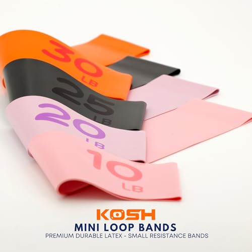 Kosh Resistance Exercise Bands – Set of 4 Natural Latex Loop Bands for Workout, Stretching, Physical Therapy – Includes Mesh Carry Bag