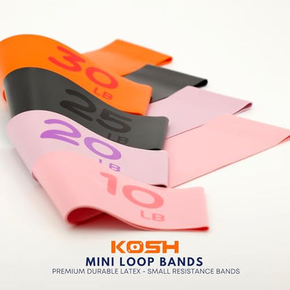 Kosh Resistance Exercise Bands – Set of 4 Natural Latex Loop Bands for Workout, Stretching, Physical Therapy – Includes Mesh Carry Bag