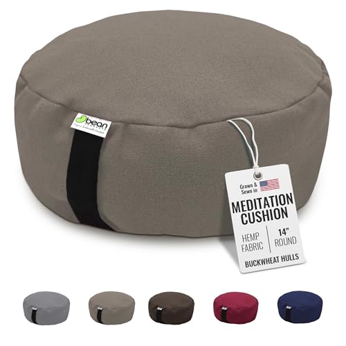 Bean Products Hemp Round Zafu Meditation Cushion, Yoga Pillow - Natural | Heavy Weight Washable Hemp Cover - Buckwheat Hull Filled Inner liner - Zen Floor Sitting Cushion - 14" Diameter - color: Hemp Natural, size: Round - 14"
