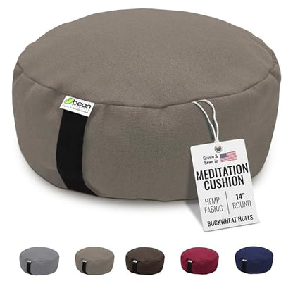 Bean Products Hemp Round Zafu Meditation Cushion, Yoga Pillow - Natural | Heavy Weight Washable Hemp Cover - Buckwheat Hull Filled Inner liner - Zen Floor Sitting Cushion - 14" Diameter - color: Hemp Natural, size: Round - 14"