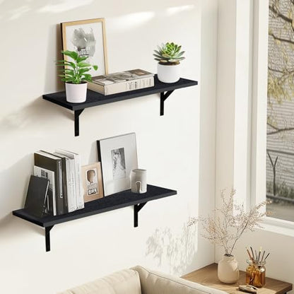 Tectocker-DOU 24" Long Floating Book Shelves for Wall, Heavy Duty, Black - color: Black, size: 24W×8D