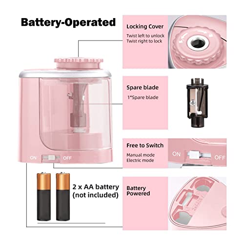 Aogwat Pencil Sharpener Electric Pencil Sharpener for Kids, Blade to Fast Sharpen, Suitable for No.2/School/Classroom/Office/Home (Pink) - color: Pink