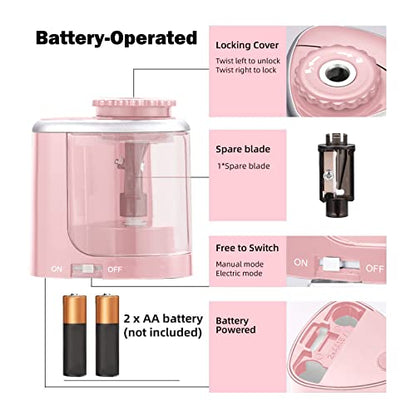 Aogwat Pencil Sharpener Electric Pencil Sharpener for Kids, Blade to Fast Sharpen, Suitable for No.2/School/Classroom/Office/Home (Pink) - color: Pink