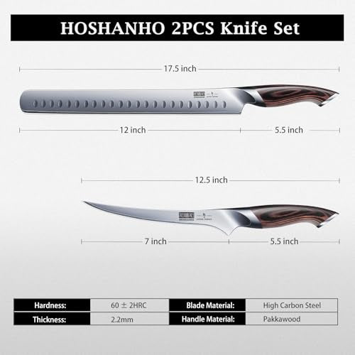 HOSHANHO BBQ Carving Knife Set, Brisket Slicing & Boning Knife for Meat | Professional Ultra Sharp Butcher Carving Knife in Japanese High Carbon Steel, Ergonomic Handle, Gift for Chefs - size: 7"