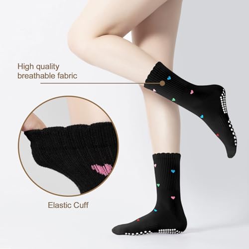 Women's Pilates Grip Socks, Ruffle Non Slip Bow Pattern Yoga Socks | Grippy, Frilly Trim, Embroidery, Crew Length, Soft Cotton, Arch Support, for Barre Ballet Dance Workout Hospital Home Gifts - color: D01-white + Black