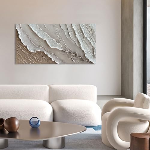 NANKAI Art 48x24 Inches White Thick Texture Abstract Oil Painting Hand-Painted Ocean Landscape Oil Painting Home wall Decorative Art Oil Painting - color: Nkhb245