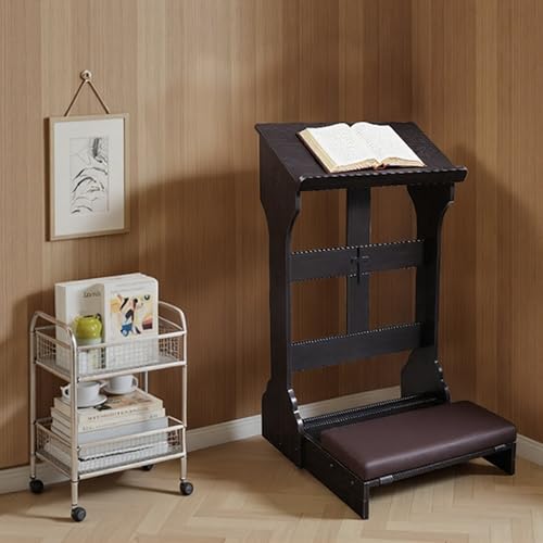 Foldable Prayer Kneeler, Wooden Prayer Bench with Cushion Pad, Rounded Corner Bookend, Reinforced Steel Tube Base and Customizable Cross Decoration, (Dark Brown)