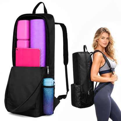 Yoga Mat Bag -Yoga Mat Bag Carrier with Pockets and Adjustable Strap, Lightweight Waterproof Yoga Mat Backpack for Women and Men, Fits Yoga Mats and Yoga Accessories for Workouts (Black) - size: Large