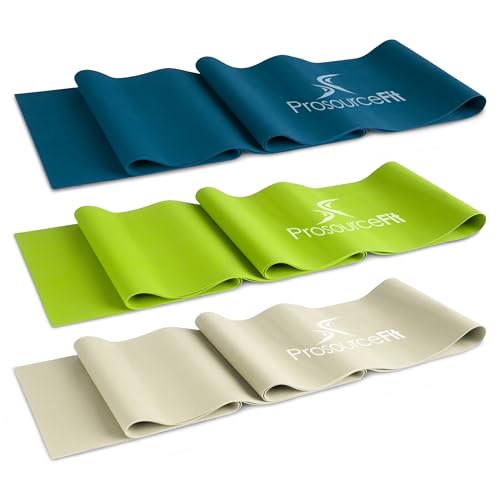 ProsourceFit Latex-Free Flat Exercise Bands Set, 3 Resistance Levels for Physical Therapy, Stretching, Yoga, and Pilates