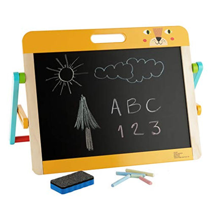 Children's Wooden Tabletop Easel with Double-Sided Magnetic Whiteboard & Chalkboard, Arts & Crafts Portable Easel Includes Dry Erase Marker, Chalk, Magnetic Letters & Extra Magnets, Ages 3 and Up