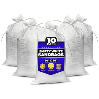 Sand Bags with Ties 14" x 26" - Sand Bags for Flooding, Woven Polypropylene Sandbags, 50 lbs Capacity, 14x26 inches, White - size: 10 Count (Pack of 1)
