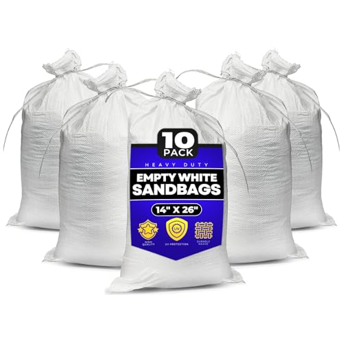 Sand Bags with Ties 14" x 26" - Sand Bags for Flooding, Woven Polypropylene Sandbags, 50 lbs Capacity, 14x26 inches, White - size: 10 Count (Pack of 1)