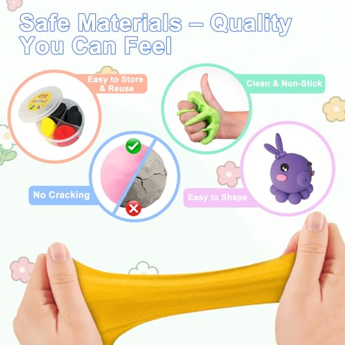 Air Dry Clay Kit for Kids: 12 Animals Clay with Sculpting Tools & Tutorials | Safe Non-Toxic, Easy to Shape, 24H Natural Drying & No Baking, DIY Modeling Craft for Boys Girls in School Class Home Party