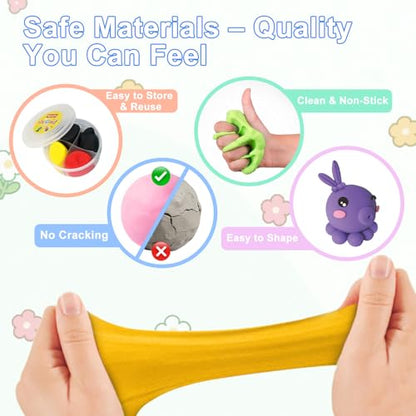 Air Dry Clay Kit for Kids: 12 Animals Clay with Sculpting Tools & Tutorials | Safe Non-Toxic, Easy to Shape, 24H Natural Drying & No Baking, DIY Modeling Craft for Boys Girls in School Class Home Party
