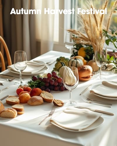 Pureegg Plastic Table Cloth Disposable 8 Pack 54 x 108 Inch, Beige | Wedding, Thanksgiving, Fall Party, Leakproof & Sturdy, Beige, Tablecloth - color: Ivory, size: 54" X 108" Rectangle