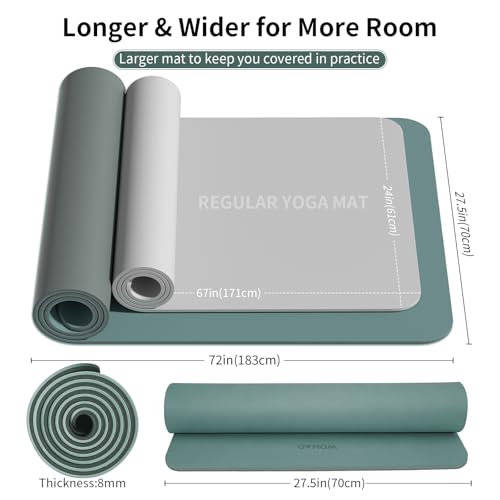 8mm Thick Yoga Mat Non Slip for Women Men - color: Dark green+Dark grey