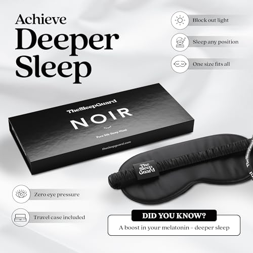 TheSleepGuard Pure Silk Sleep Mask [100% 6A Mulberry Silk, 22 Momme] Light Blocking Travel Essentials. Eye Masks for Sleeping. Black Oeko-Tex Blindfold. Eye Covers for Men & Women - color: Noir Black