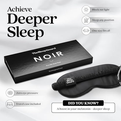 TheSleepGuard Pure Silk Sleep Mask [100% 6A Mulberry Silk, 22 Momme] Light Blocking Travel Essentials. Eye Masks for Sleeping. Black Oeko-Tex Blindfold. Eye Covers for Men & Women - color: Noir Black