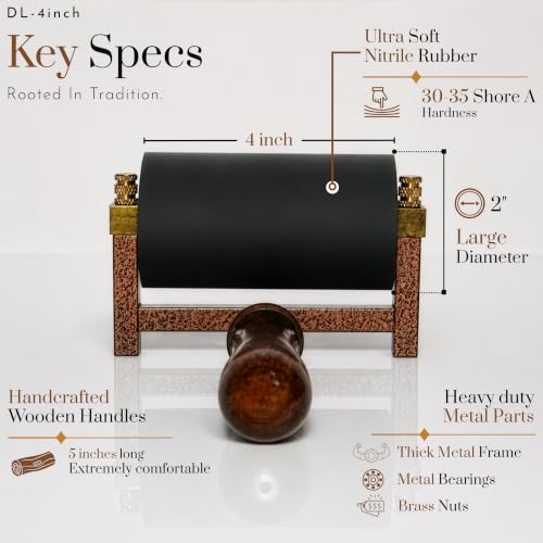 Leoball® Limited Edition Ultra-Soft Nitrile Rubber Block Printing Brayer, Deluxe Luxury 30-35 Shore A Rubber Roller, with Internal Bearing tech, 4 inch - size: 4 inch