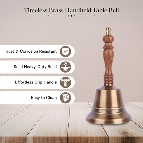 Super Loud Solid Brass Hand Bell Antique Brass Finish with Wooden Handle