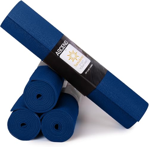 Ascend 6mm Thick Yoga Mat, 4 Pack, 72x24in - color: Dark Blue, size: 4 Pack