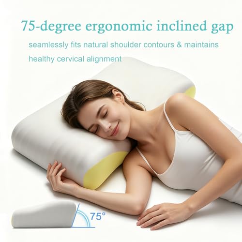 Memory Foam Cervical Pillow, Side and Back Sleeper Pillow for Neck Pain Relief, Orthopedic Cervical Contour Shape Soft Ergonomic Cervical Neck Pillow with Cooling Ice Silk Breathable Design