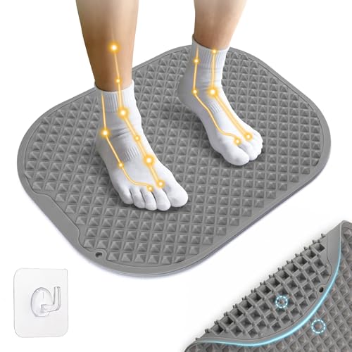 Upgrade Silicone Foot Massager Mat with Dual-Side Usage, Large Reflexology Mat for Feet Relaxation, Foldable Foot Acupressure Mat, Portable Standing Desk Mat for Pain, Fatigue Relief(Gray-L) - color: Gray, size: Large
