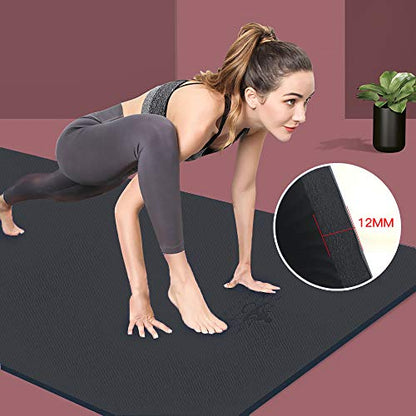 Hatha Yoga Extra Thick TPE Yoga Mat - 72"x 32" Thickness 1/2 Inch -Eco Friendly- With High Density Anti-Tear Exercise Mats For Home Gym Travel & Floor Outside - color: Black